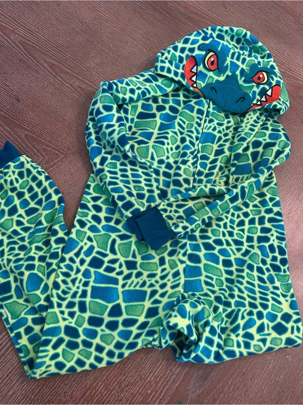 Kids' Green Dinosaur Fleece Pajamas Hooded One-Piece